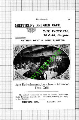 The Victoria Cafe Sheffield Arthur Davy Small Advert - 1912 Cutting