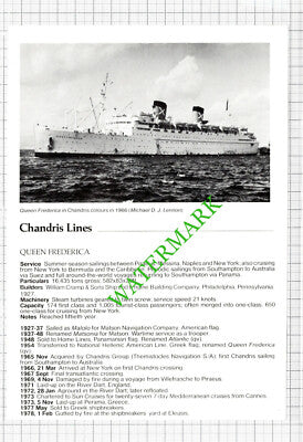 Chandris Lines Ship Queen Frederica - c.1980s Cutting