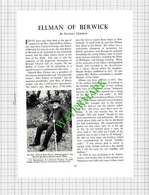 Rev Edward Boys Ellman Berwick Sussex Glynde  - 1956 Article