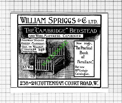 William Spriggs & Co Ltd Bedstead London Advert - 1903 Small Cutting
