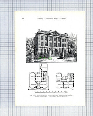 8814) House In Kensington Palace Gardend Read & Macdonald - 1909 Book Print