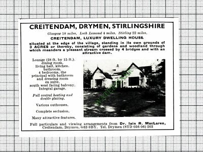 Creitendam Dryman Stirlingshire House Advert Dr Iain MacLaren - 1977 Cutting