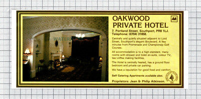 C7650) Oakwood Hotel Southport Atkinson /  Royston Flats Davies - 1986 Advert