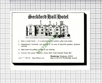 C5429) Seckford Hall Hotel Woodbridge Advert - 1972 Cutting