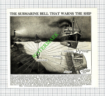 How A Submarine Bell Warns Ships - c.1930's Cutting