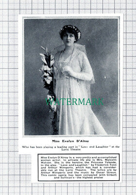 C5995) Miss Evelyn D'Alroy Mrs Malcolm Watson Actress - 1913 Cutting