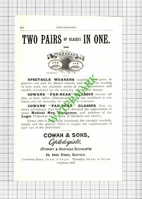 Cowan & Sons Optologists Sheffield Farnear Glasses Small Advert  - 1908 Cutting