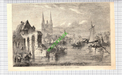 Market Boats Arriving At Angers E A Goodall   - 1850 Cutting  / Print