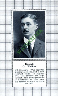 Capt O Walker 15th Hussars Mons WW1 - 1915 Small Cutting