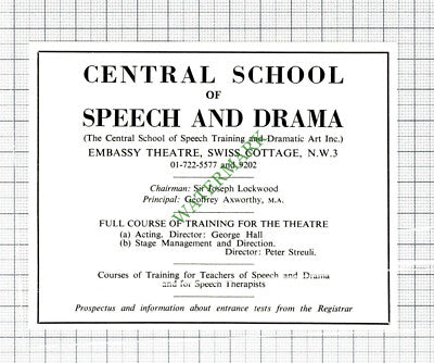 Central School Of Speech And Drama Sir Joseph Lockwood Axworthy - 1968  Cutting