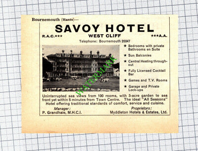 Savoy Hotel Bournemouth Grandhaie / Hinton Firs AC Waters    -1965 Small Cutting