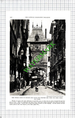Rouen Clock Normandy France  - 1936 Cutting / Print
