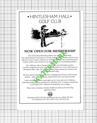 Hintlesham Hall Golf Club - 1991 Small Cutting
