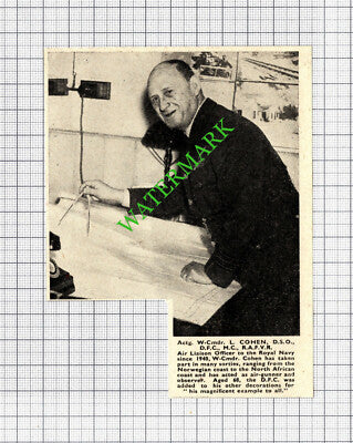 Actg W-Cmdr L Cohen RAFVR Air Liason Officer WW2 - 1944 Small Cutting