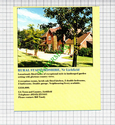 Lichfield Staffordshire House Sale Advert - 1991 Cutting