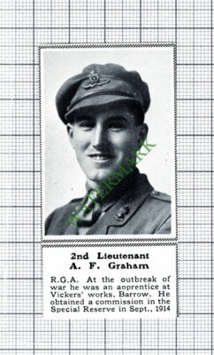 2nd Lt A F Graham RGA Vickers Works Barrow WW1 -1915 SMALL Cutting
