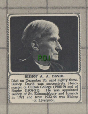 C1439) Bishop A A David Clifton College Rugby Obituary - 1951 SMALL!!