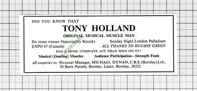 Tony Holland Muscle Man Michael Dynan Burnley Advert - 1968 SMALL Cutting