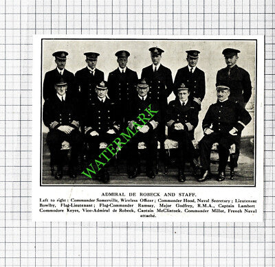 Admiral de Robeck Bowlby McClintock Somerville Hood Lambert WW1 - 1916 Cutting