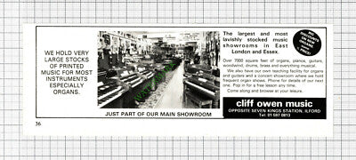 Cliff Owen Music Ilford Essex Advert - 1983 Cutting