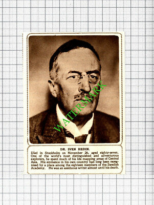 Dr Sven Hedin Explorer Obituary  - 1952 Small Cutting