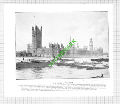 Houses of Parliament London / Victoria Embankment Waterloo - c.1900 Book Print