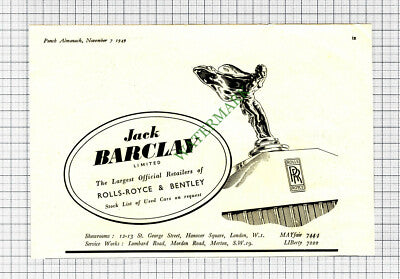 Jack Barclay Limited Rolls Royce Advert - 1949 Cutting