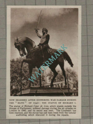 C3185) Statue of Richard I Houses of Parliament - 1948 Cutting SMALL