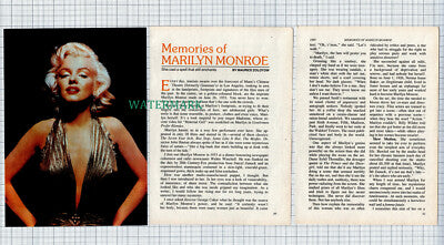 C4281) Memories of Marilyn Monroe Vintage Magazine Article From 1985