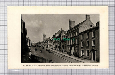 C5388) Broad Street Ludlow / Hopesay Church - 1938 Book Print