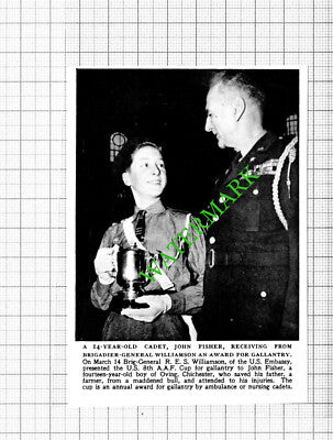 John Fisher Oving Chichester Gallantry Award Gen RES Williamson - 1953 Cutting