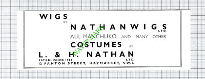 L & H Nathan Wigs By Nathanwigs Haymarket London Small Advert - 1936 Cutting