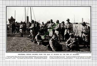 Salonika Pier French Soldiers Mudros  World War One  WW1 - 1915 Clipping / Print