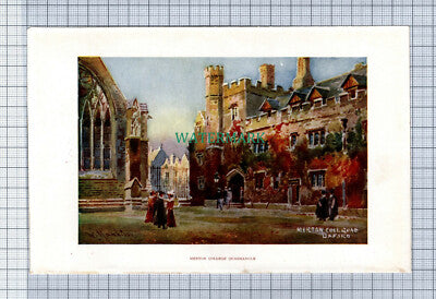 C4087) OXFORD Merton College Library / Merton Quadrant  SMALL c.1900 Book Print