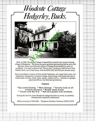 Woodcote Cottage Hedgerley Buckinghamshire Sale Advert - 1988 Cutting