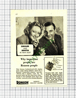 Ronson Lighter Ziegler and Booth Singers Small Advert - 1949 Cutting