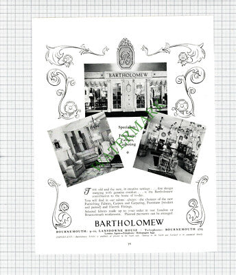BARTHOLOMEW Bournemouth England Furniture  - 1948 Advert
