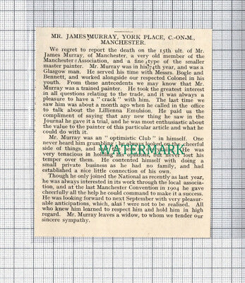 C5319) Mr James Murray York Place Manchester Painter Bogle Bennett 1914 Cutting