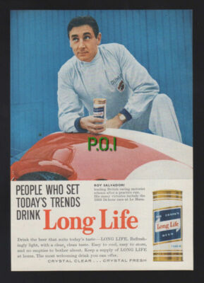 C4155) Long Life Beer Advert Roy Salvadori - SMALL Vintage Magazine Advert