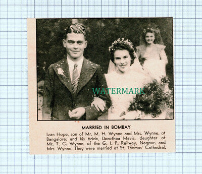 C5419) Ivan Hope MH Wynne Bangalore Dorothea Mavis GIP India - 1946 Cutting