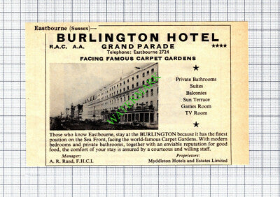 Burlington Hotel Eastbourne A R Rand / Hydro Hotel J Hornsby -1965 Small Cutting
