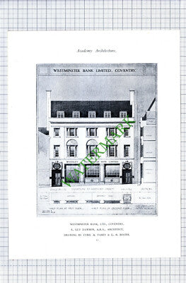 India House Aldwych London / Westminster Bank Coventry Dawber  c.1928 Book Print