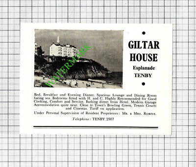 Giltar House Tenby Robins / Richmond Hotel Davies Small Advert - c.1960 Cutting