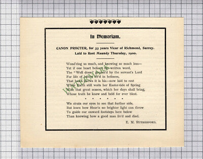 C3109) Canon Procter Richmond Surrey Memorium -  1900 Cutting