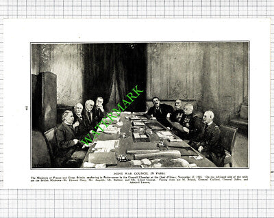 Quai d'Orsay Council Sir Edward Grey Lloyd George Asquith Joffre - 1916 Cutting