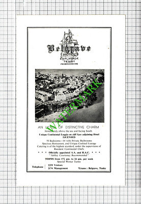 The Belgrave Hotel Tenby Pembrokeshire Advert - c.1960 Cutting