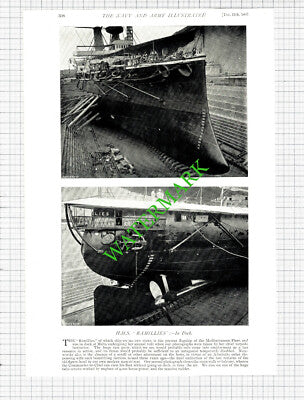 HMS RAMILLIES Ship / Torpedo Depot Ship VULCAN Crew - 1896 Print / Cutting
