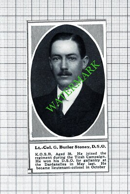 Lt Col G Butler Stoney KOSB King's Own Scottish WW1 - 1915 SMALL Cutting