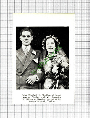 Elizabeth Buckley Yeadon Frederick Kitson Rawdon Wedding  - 1937 Cutting