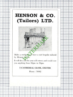 Henson & Co Tailors Ltd Exeter Devon Advert  -1968 Small Cutting